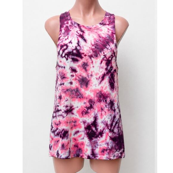 Hanes Tops - Sleeveless Cropped Hand Cut Out Plum & Pink Cream Tie Dye Crew Neck Top S